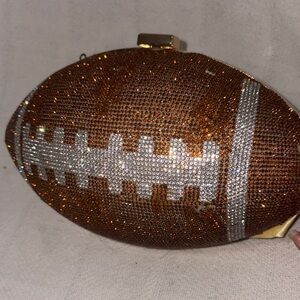 Brown and Silver Rhinestone Football Clutch